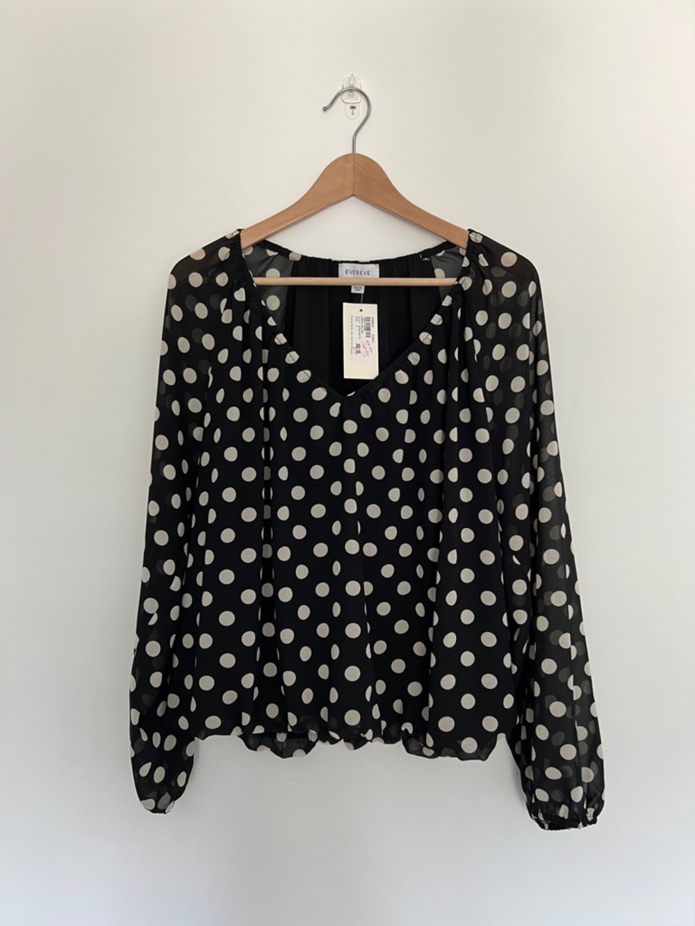 nwt evereve eloise polka dot chiffon blouse, size medium
